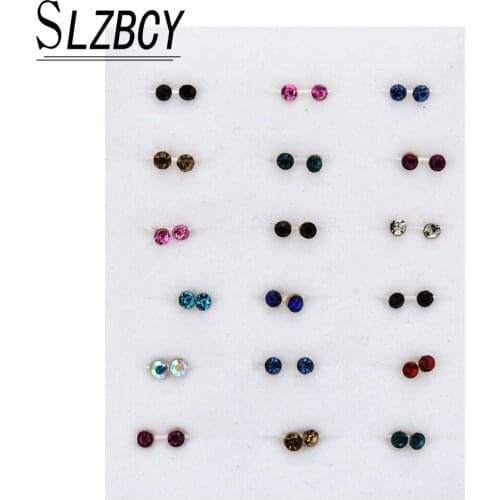18pairs/lot Mixed Color Rhinestone Small Stud Earrings Set For Women Colorful Geometric Brincos Earring Fashion Jewelry 2020