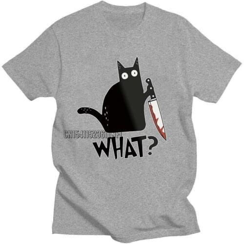 2021 Summer Adults 100% Cotton Cool Knife Cat Print T Shirt Novelty Loose Cat Tshirt O Neck T-Shirt Men Tee Shirts