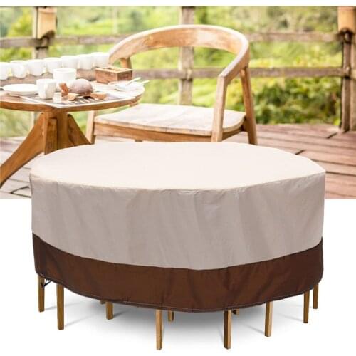 240*60CM Garden Round Table Furniture Cover Beige with Coffee Table Chair Dust Protection Cover 210D Oxford Cloth