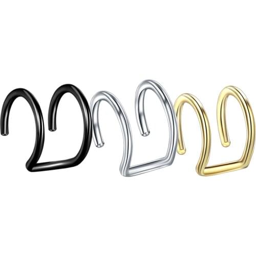 3Pairs Clip On Wrap Earring Tragus Stainless Steel 2 Rings Ear Cuff Clip Nose Ring Fake Piercing Body Jewelry Helix Earrings