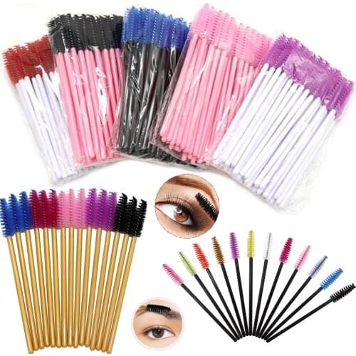 50Pcs Eyelash Brushes Makeup Brushes Disposable Mascara Wands Applicator Silicone Eye Lashes Eyebrow Cosmetic Brush Makeup Tools