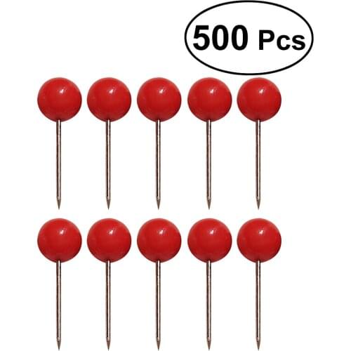 500Pcs Push Pins Round Ball Head Map Tacks with Stainless Point for Office Home Crafts DIY Sewing Tool (Red)