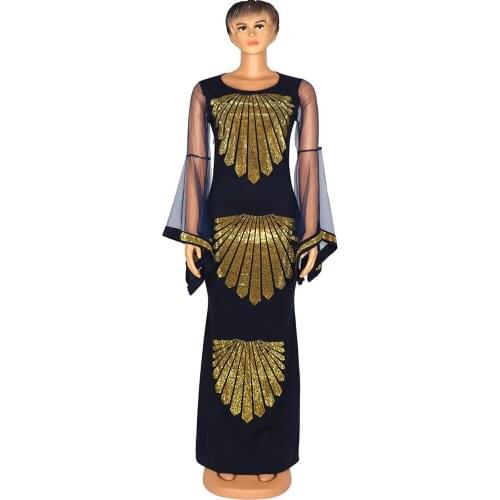 African Dresses For Women Dashiki Mesh Ruffle Sleeve Robe African Dress Africa Clothes Super Elastic Diamonds Party Maxi Dress
