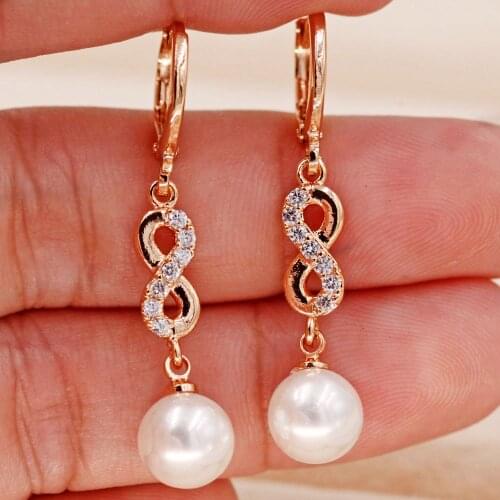 Bohemian Dangle Drop pearl Earrings for Women 's earrings white zircon Gold Trendy Jewelry Party Wedding accessories Gift