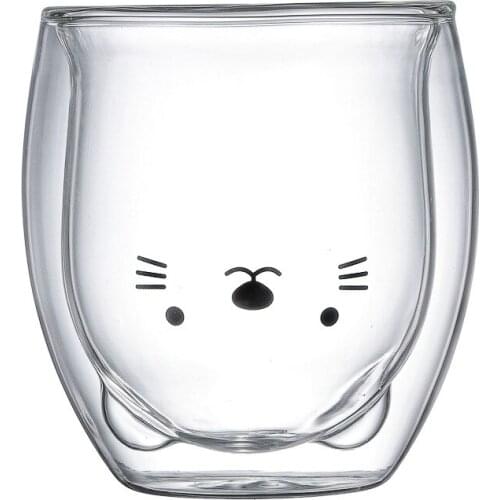 Cute Bear Coffee Mug Double Glass Cup Carton Animal Design Milk Juice Cool Drink Cup Lady Valentines Day Anniversary Gifts P