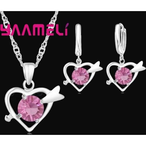 New Hot Sale Wedding Jewelry Necklace Earrings Sets For Women 925 Sterling Silver Love Shape Embellished Round Gift