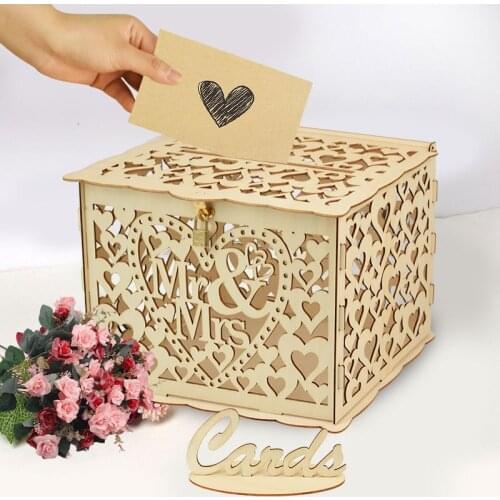Wedding Card Boxes Hollow Mr&Mrs Heart Couple Deer Flower Pattern Wooden Box Decoration Wedding Party Envelope Card Box Supplies