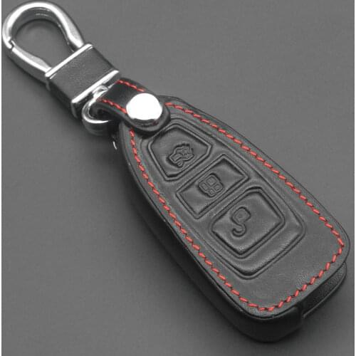 Kutery 3 Buttons Leather Remote Car Key Case For Ford Mondeo Mk4 Focus 2 3 4 St Kuga Fiesta Fusion Ecosport 2012 2013 2014