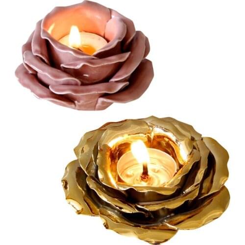 Creative Refined Petal-shaped Water Lily Ceramic Candle Holder Golden Pink Yellow Candle Holder Candle Cup Home Decoration