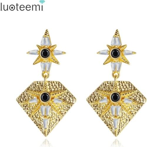 LUOTEEMI Statement Drop Earrings CZ Stone Pentagon-Shaped Fashion Earring Jewelry for Women Party Christmas Brincos Da Moda Gift