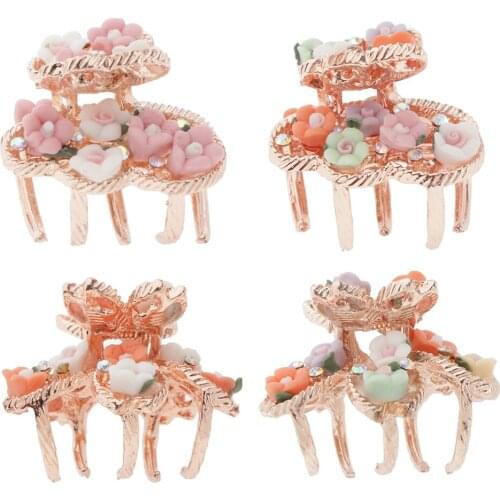 Girl Women Small Hair Claw Clips Flower Hair Pins Clamps Metal Jaw Grip Clip
