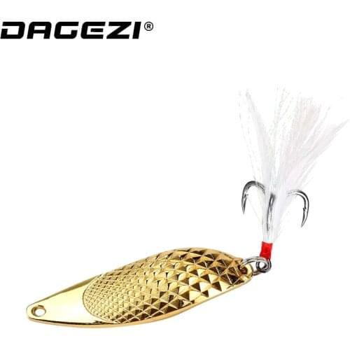 DAGEZI Metal Spoon Lure With Feather 10G/15G/20G Spoon Fishing Lure Silver/Gold Metal Hard Baits Fly Fishing Tackle