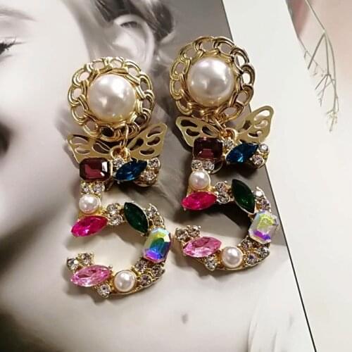 Mimiyagu Style Big Statement Drop Dangle Crystal Earrings For Woemen 5 Digital Baroque Pearl Butterfly