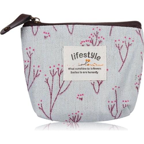 Fashion Zipper Coin Purses Bag Women Girl Floral Print Korean Style Small Mini Wallet Canvas Change Pouch
