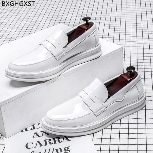 Penny Loafers Men white Dress Shoes Mans Fashion Casual Business Shoes Men Patent Leather Shoes Men Zapatos De Hombre Chaussure