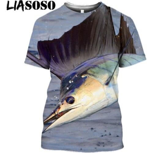 LIASOSO 3D Print Ocean Sea Fish Swordfish Turtle T-Shirt Men Harajuku Colorful Casual O-Neck Fitness Tee Top Kawaii Clothing
