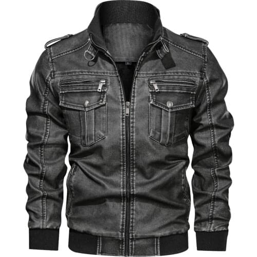 Mens Leather Jacket Winter Coat Street Fashion Casual Wear Drsigned Large zipper pocket Jacket Motorcycle Jackets For Men