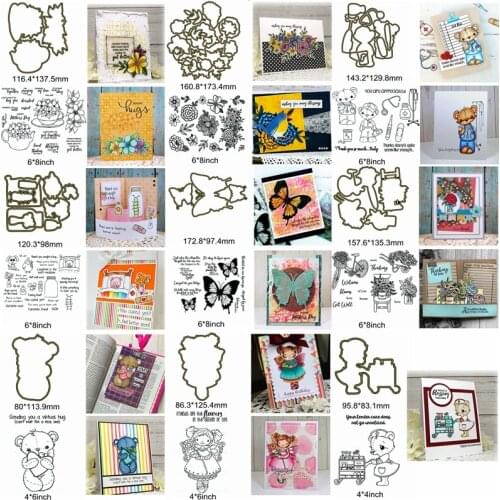 Mix Flower Animals Human Bear Butterfly Letter Alphabet Metal Cutting Dies Match Combine Clear Silicone Stamps Make Cards New