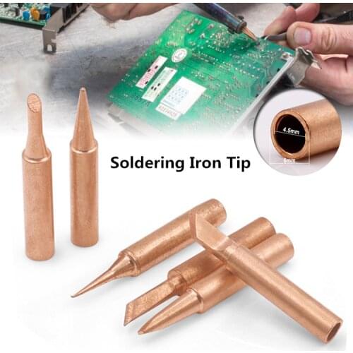 Newest 6pcs Pure Copper 900M-T Soldering Iron Tip Lead-free Solder Tips Welding Head BGA Soldering Tools Home Tools Accessories