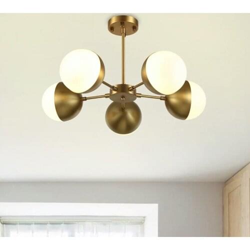 New modern restaurant, glass ball, five full brass half chandelier, Nordic creative designer, childrens room brass lighting