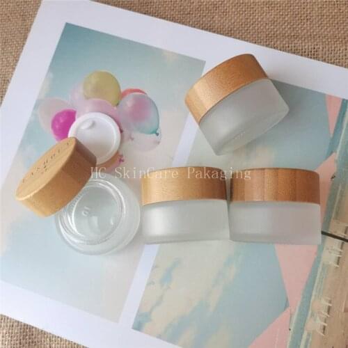 China Factory Wholesale Skincare BB Cream Eye Cream Gel Luxury Clear 5g 15g 30g Cosmetic Glass Bamboo Cream Jar Mini Container