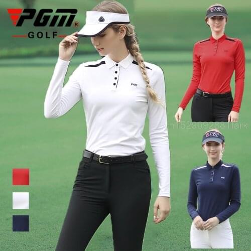 Pgm Spring Autumn Women Golf T-Shirt Long Sleeve Sports T-Shirt Outdoor Leisure Training Shirts Polo Collar Golf Tops Pullover
