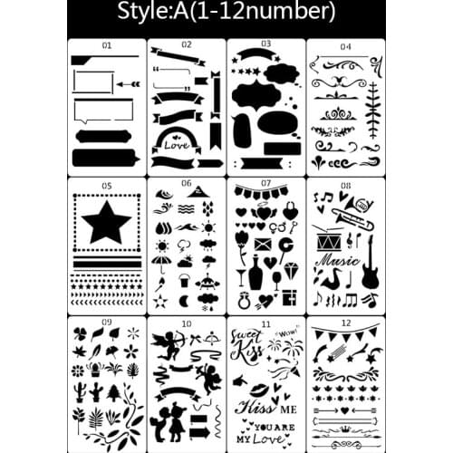 12pcs Plastic Reusable Bullet Stencils for Kids Painting DIY Scrapbooking Diary Scrapbook Journal Template School Stationery