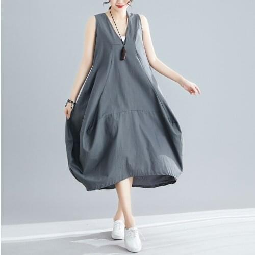 Female Dresses Summer 2019 Korean Fashion V Neck Sleeveless Robe Vintage Femme Loose V Neck Modern Chinese Dress Vestido TA1662
