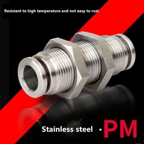 304 Stainless Steel Pneumatic Fittings PM Partition Quick Plug Connector PM4/6/8/10/12/16 Trachea Quick Connector