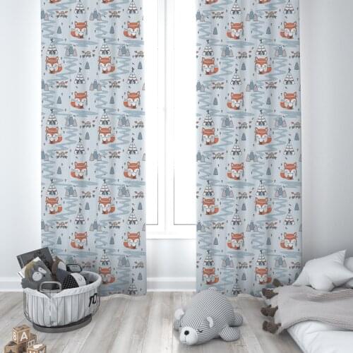 Curtains Children 3D Printed Decorative Items Home Childrens Room Gray Wild Fox Model 237
