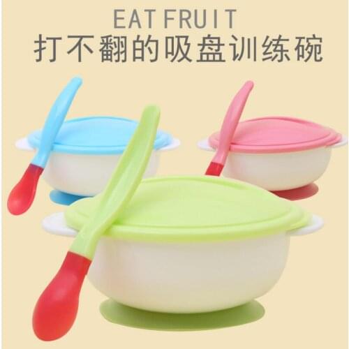 Toddler Baby Kids Feeding Lid Training Bowl with Spoon Binaural Child Feeding Tableware Children Plate Sucker Bowl