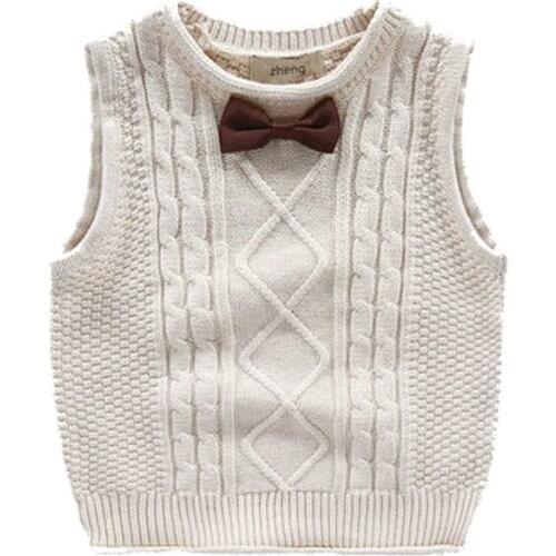 Unisex Boys Girls Spring Autumn Bow Tie Warm Knit O-Collar Sleeveless Pullover Closure Casual Fashion Style Cotton Sweater Vest