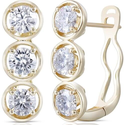 14K AU585 Yellow Gold 0.8 Carat Each all Use 4.8ct Round DVVS Moissanite Hoop Earrings for Women U Shaped Huggies Earrings