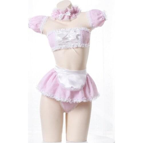 Women Sexy Cosplay Anime Costumes Kawaii Blue Role Maid Outfit Bikini for Ladies Sailor Student School Girl Clothing Pink