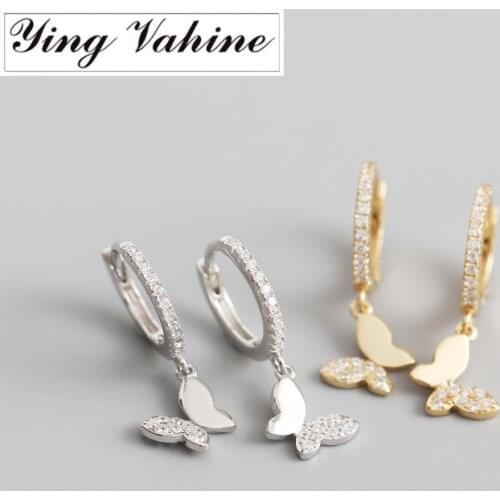 Ying Vahine 100% 925 Sterling Silver Animal Small Butterfly Pendant Drop Earrings for Women