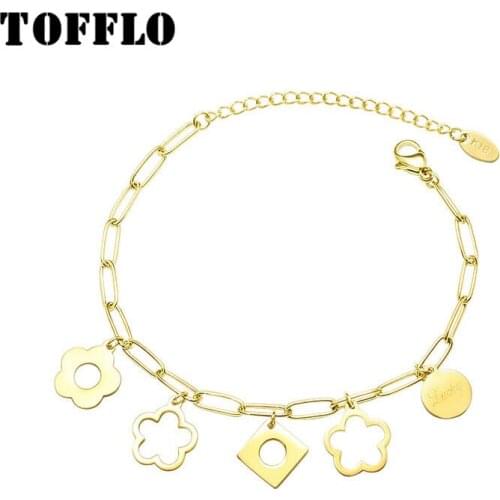 TOFFLO Lucky Flower Wild Bracelet Hollow Four Leaf Flower Box Accessories Jewelry Stainless Steel Bracelet For Women BSE099