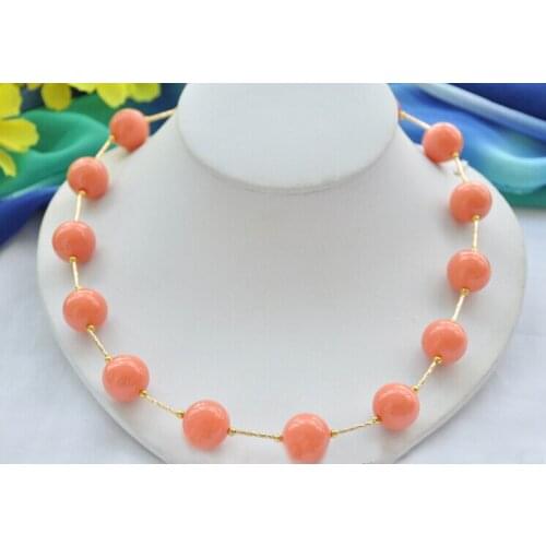 14mm round coral-pink south sea shell pearl necklace 20inch