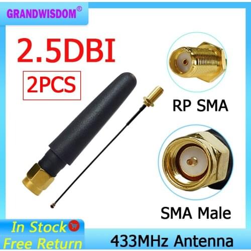2pcs lot 433MHz Antenna 2.5dbi SMA Male Connector 433 mhz antena waterproof directional antenne + 21cm RP-SMA/u.FL Pigtail Cable