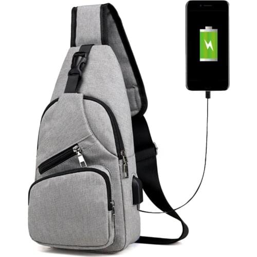 2020 Mens Shoulder Bag Sling Chest Pack Canvas USB Charging Sports Crossbody Handbag Travel Knapsack Male Chestbags