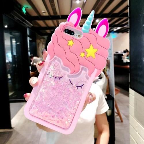3D Cartoon Pink Quicksand Unicorn Soft Silicone Liquid StarsPhoneCase For iPhone 11 8 Plus 7 6S 6 plus 5 5S SE XS Max XR X Cover