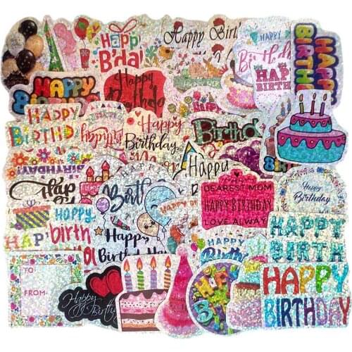 44Pcs DIY Cartoon Happy Birthay Theme Shine Sticker Kids Children Toy Suitcase Cellphone Tablet Computer Cup Notebook Decoration