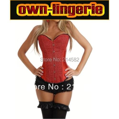 6 Colors Free Shipping Strapless Red Overbust Paillette Corsets with Tutu Skirt waist cincher corset w7058