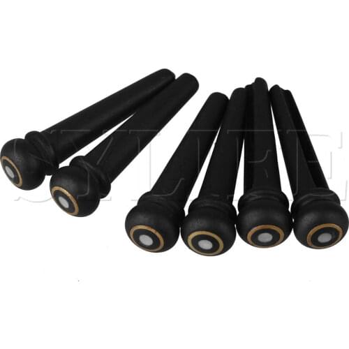 6 x White Dot Acoustic Guitar Ebony Bridge End Pin Nut 5.33mm Bayonet Black