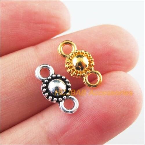 60Pcs Retro Tibetan Silver Tone Gold Color Flower Tiny Round Charms Connectors 6.5x13.5mm