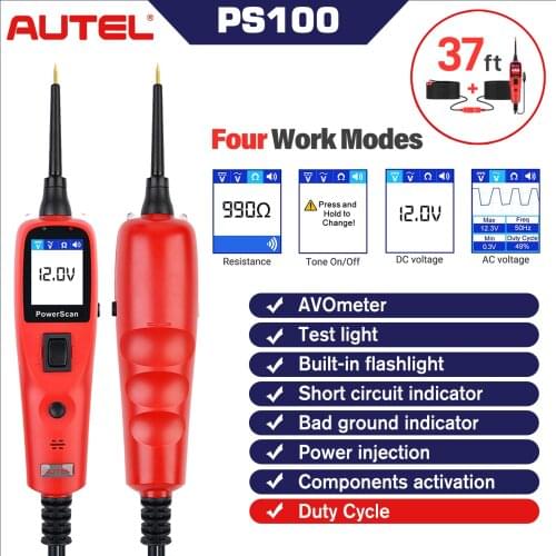 Autel PowerScan PS100 Automotive Electrical System Diagnosis Tool Power Circuit Tester Probe Kit AVOmeter Car Continuity Checker