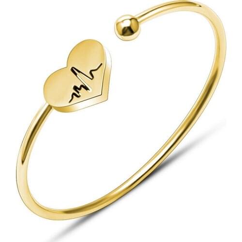 Lovers Bracelets For Women Electrocardiograph Heart-shaped Gold Color Open Bangle Adjustable Bracelet On Hand Fine Jewelry Gifts