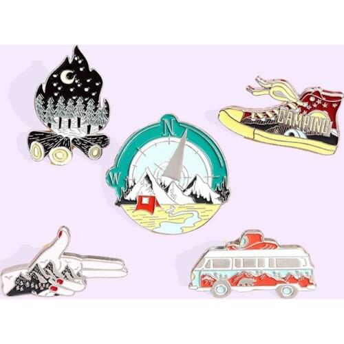 Camping Picnic Enamel Pin Travel Campfire Cookware Brooch Bag Clothes Lapel Pin Sasha Away Badge Cartoon Jewelry Gift For Kids