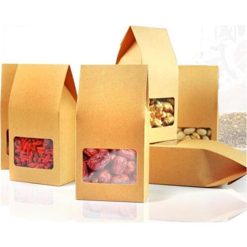 DHL 8*15.5*5cm Ecofriendly Brown Stand Up Bag Doypack Pouch With Clear Window Kraft Paper Retail Package Box For Nuts Dried Food