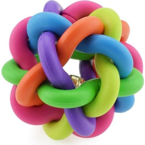Dia. 5.5cm Cute Dog Toys Pet Dog Cat Toy Colorful Rubber Round Ball with Small Bell Rainbow Toy For Dog Cat Chewing Playing