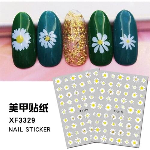 Elegant Daisy Florals Nails Art Manicure Back Glue Decal Decorations Design Nail Sticker For Nails Tips Beauty